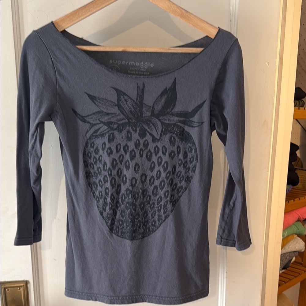 Supermaggie Gray Strawberry Graphic Top